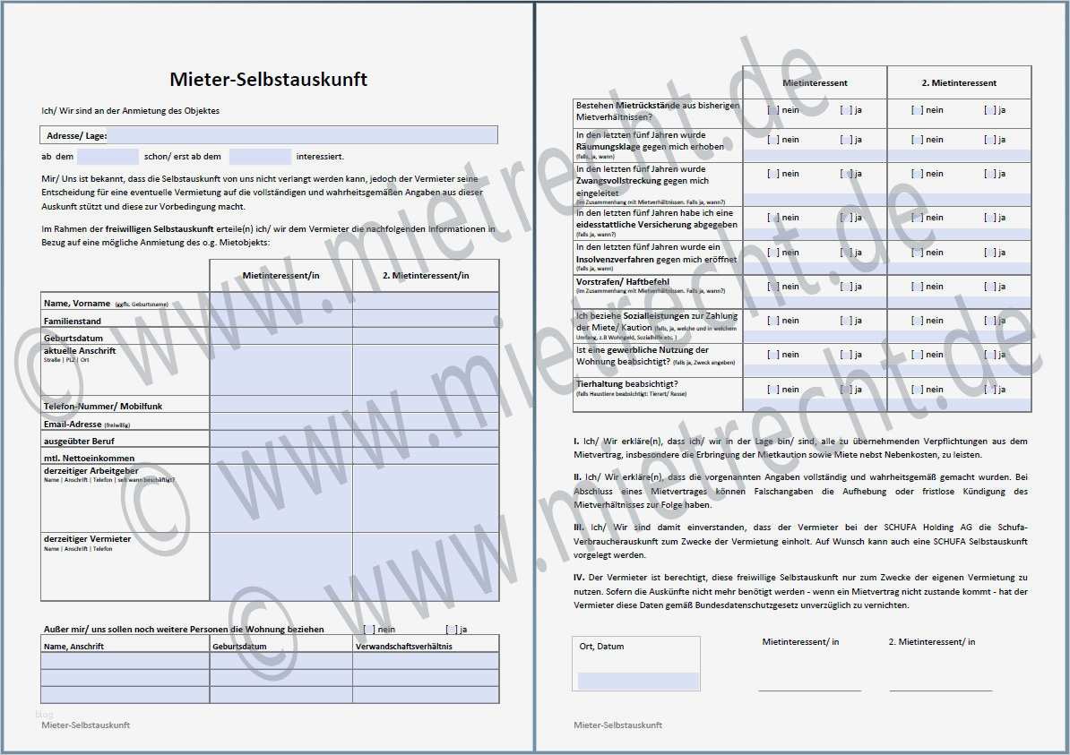Selbst Mieterauskunft Vorlage Genial Selbstauskunft Des Mieters Mieterselbstauskunft