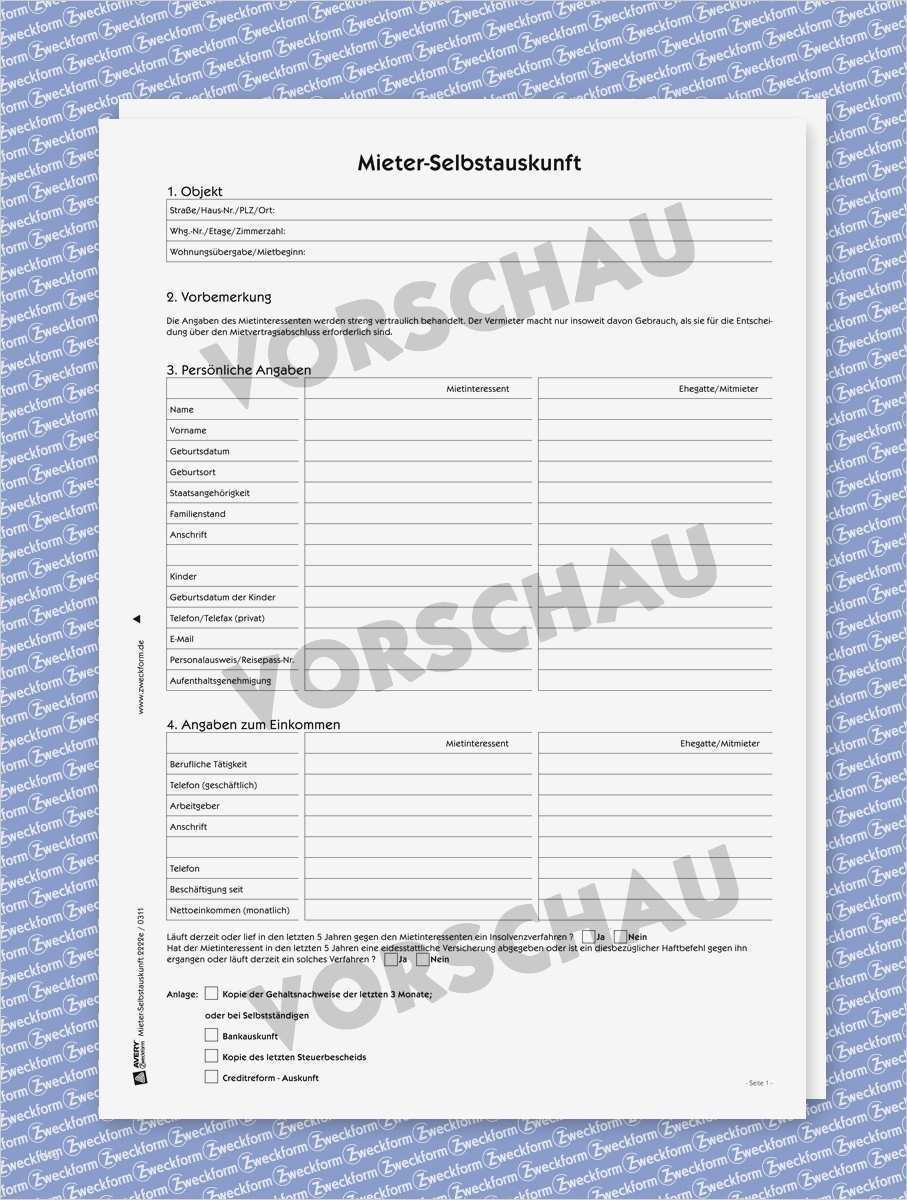 Selbstauskunft Vermieter Vorlage Wunderbar Selbstauskunft Muster formular En