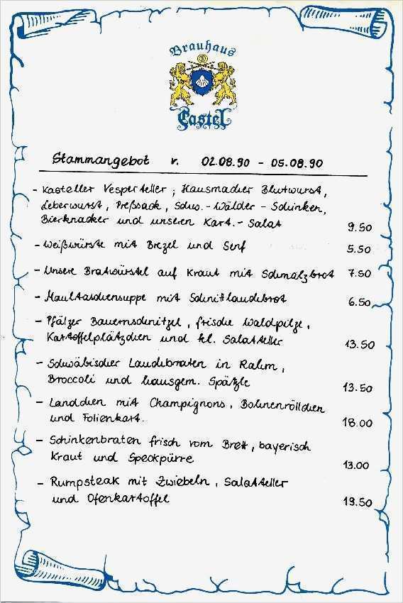 Speisekarte 3 Gänge Menü Vorlage Süß Mainzer Brauereien Schaumbremser Schreibblock