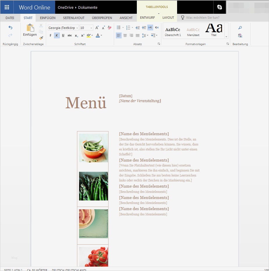 Speisekarte selber erstellen – Vorlage kostenlos