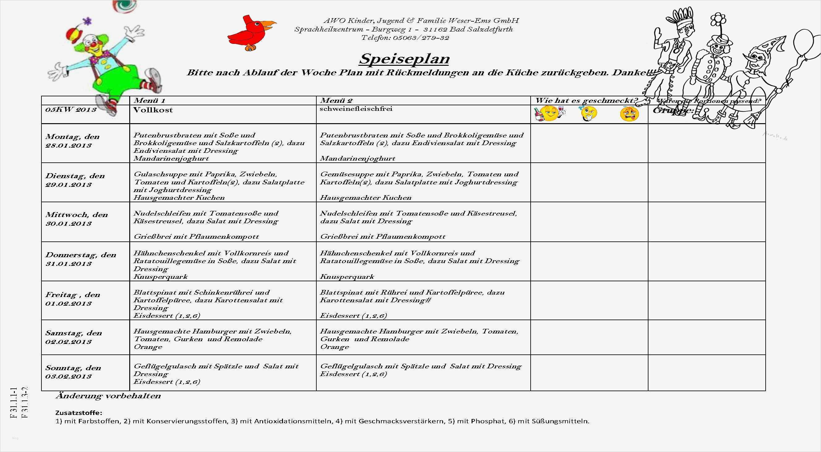 Speiseplan Kindergarten Vorlage Bewundernswert Speiseplan 5 Kw 2013