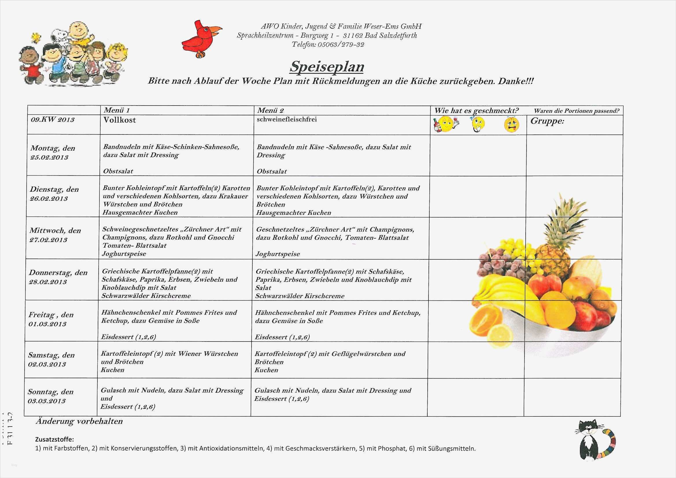 Speiseplan Kindergarten Vorlage Cool Speiseplan 09 Kw 2013