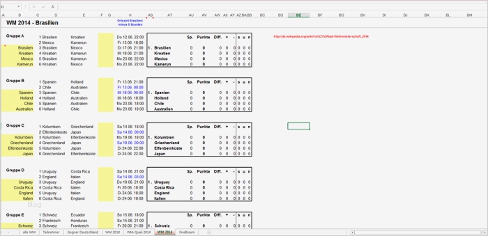 Spielplan Erstellen Excel Vorlage Erstaunlich Excel Spielplan Zur Wm 2014 Download