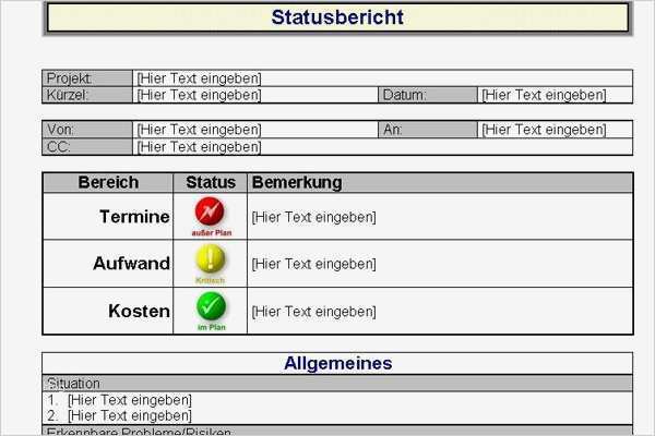 Statusbericht Projekt Vorlage Elegant Word