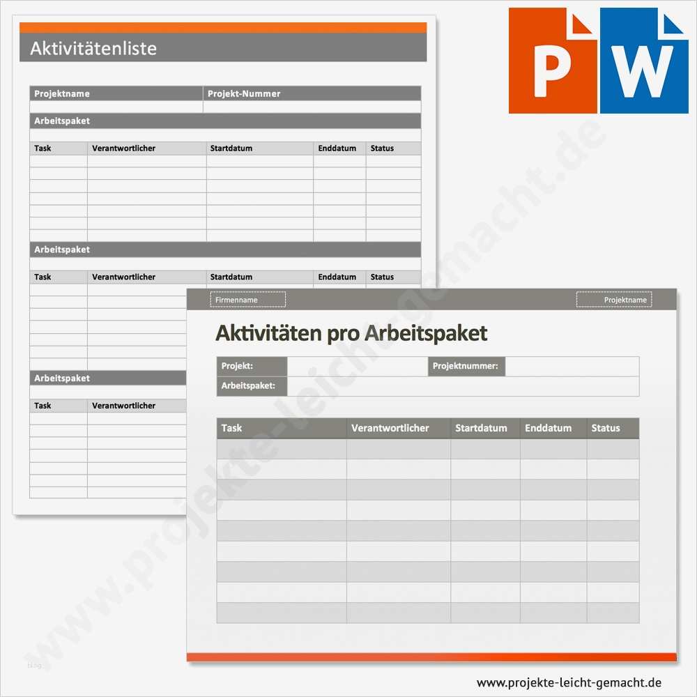 Statusbericht Projekt Vorlage Neu Vorlage Aktivitäten Pro Arbeitspaket