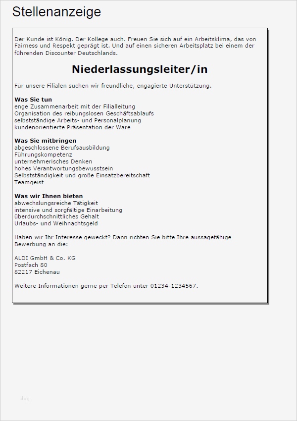 Stellenausschreibung Muster Vorlage Elegant Bewerbung Niederlassungsleiter Berufseinsteiger