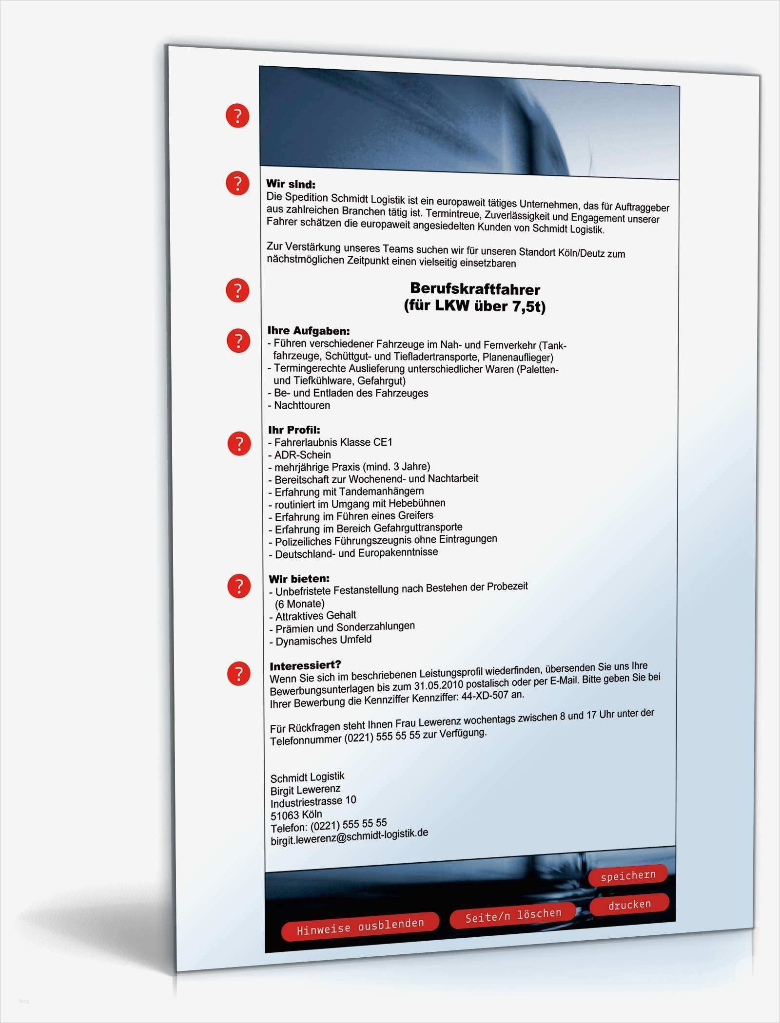 Stellenausschreibung Verkäufer Vorlage Großartig Stellenausschreibung Berufskraftfahrer Muster Zum Download