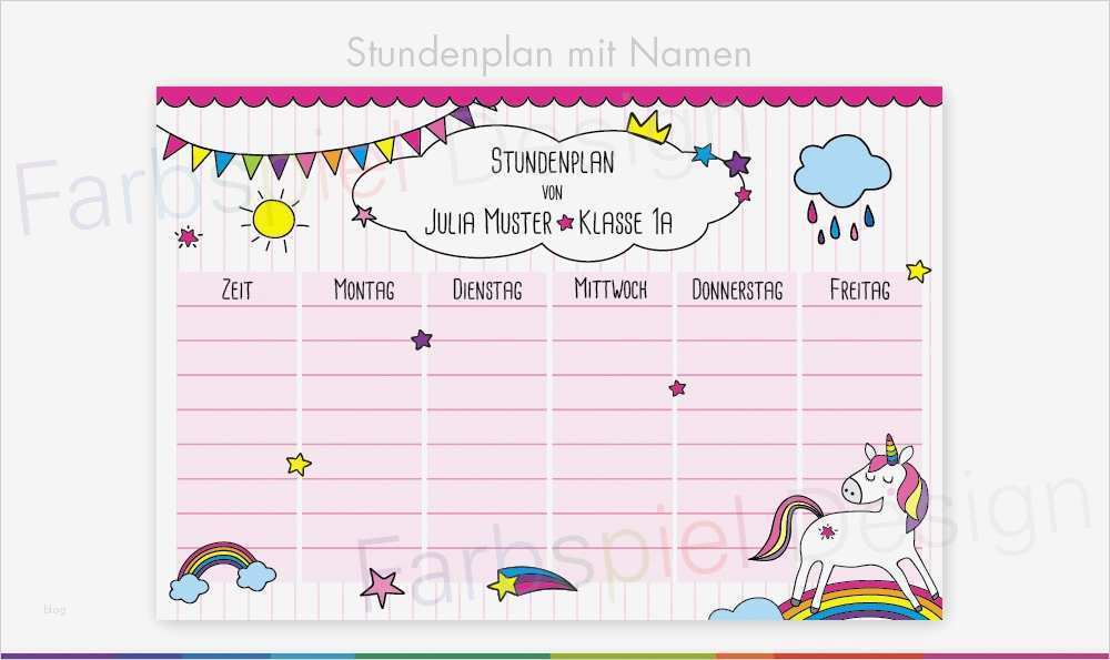 Stundenplan Vorlage Zum Ausfüllen Am Pc Luxus Stundenpläne Stundenplan Personalisiert "einhorn" Ein