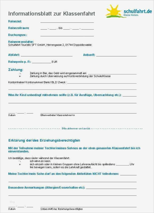 Tagebuch Klassenfahrt Grundschule Vorlage Großartig Niedlich formular Für Die Einverständniserklärung Der