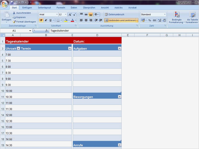 Tagesplan Excel Vorlage Gut Tagesplan