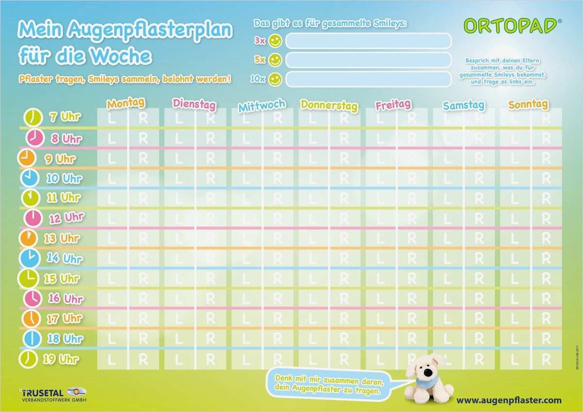 Tagesplan Für Kinder Vorlage Hübsch Übungsmaterial Gratis Für Sehtraining Augenpflaster