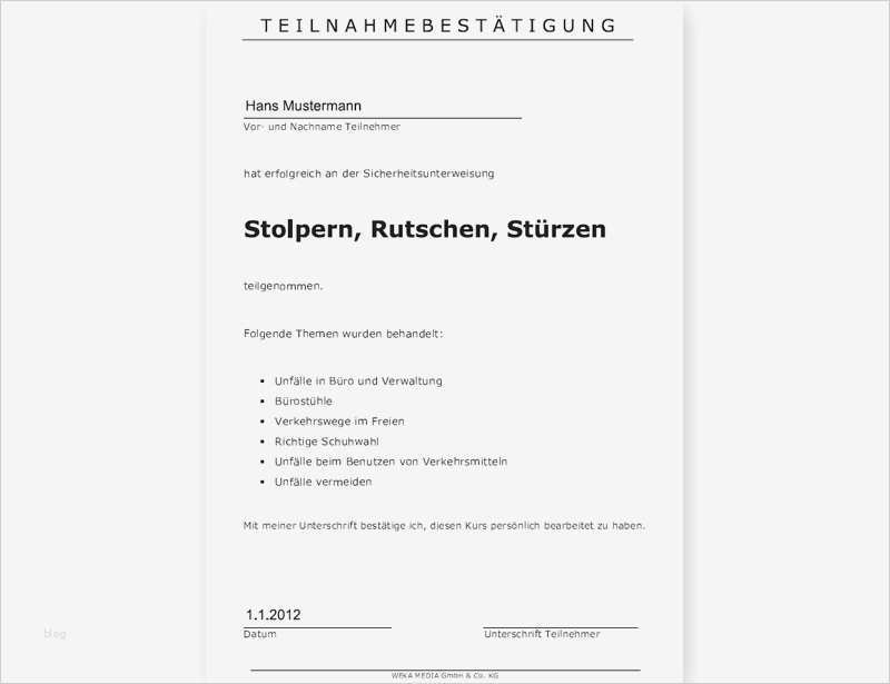 Teilnahmebestätigung Seminar Vorlage Erstaunlich Sicherheitsunterweisung