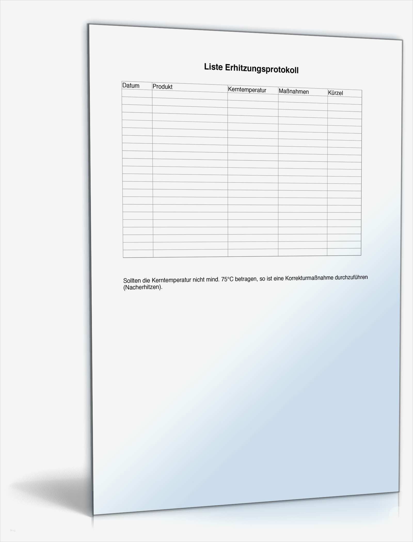 Temperaturliste Gastronomie Vorlage Elegant Liste Erhitzungsprotokoll
