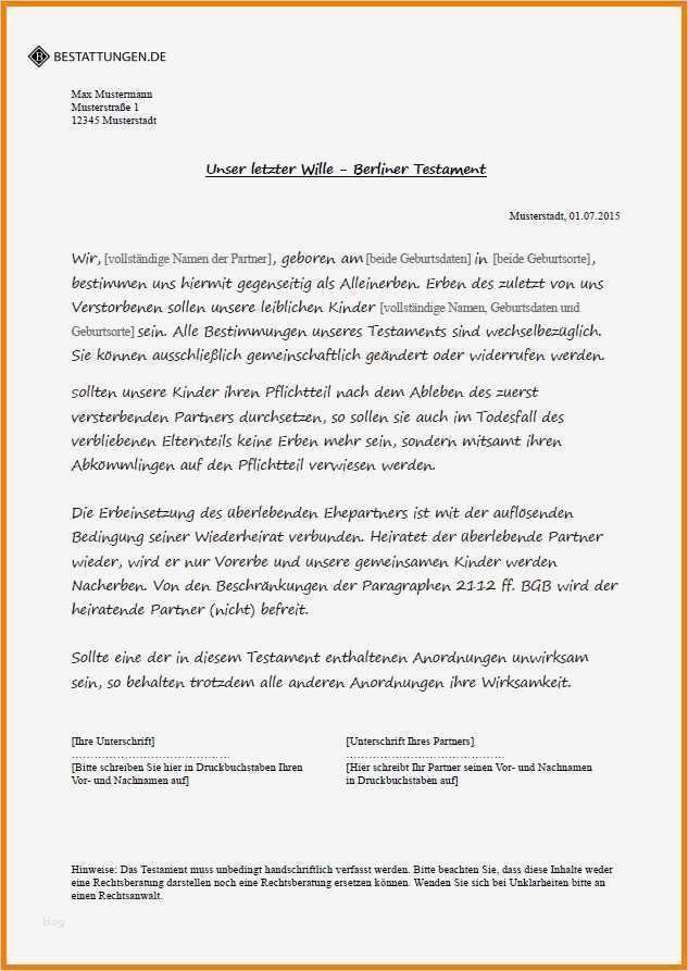 Testament Vorlage Alleinerbe Pdf Hübsch 12 Testament Vorlage