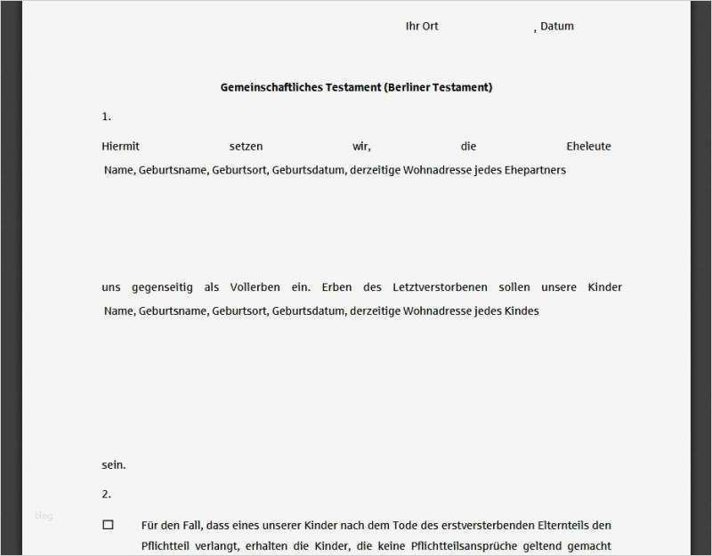 Testament Vorlage Alleinerbe Pdf Hübsch Berliner Testament Muster Download
