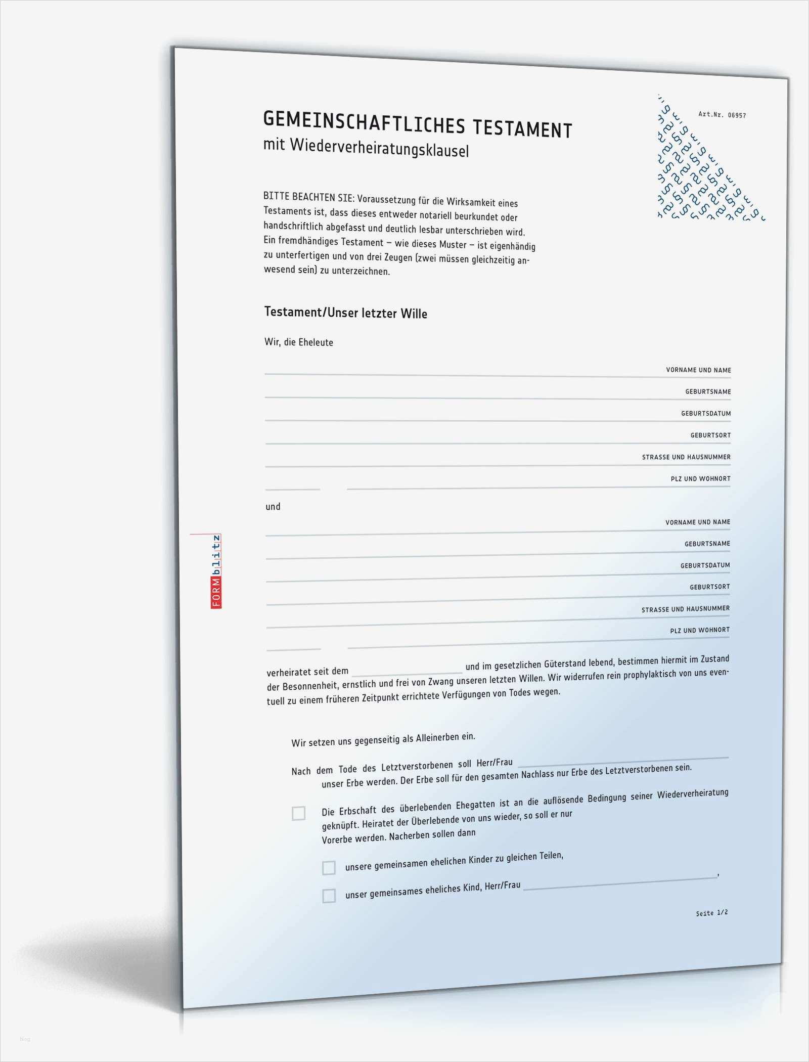 Testament Vorlage Alleinerbe Pdf Luxus Gemeinschaftliches Testament Mit