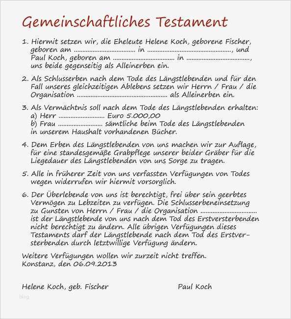 Was bleibt – Testamentvorlagen