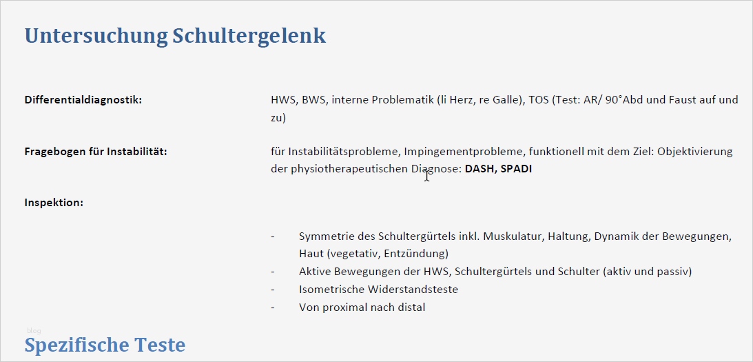 Therapiebericht Physiotherapie Vorlage Schön Schulter Befunde Physiowissen