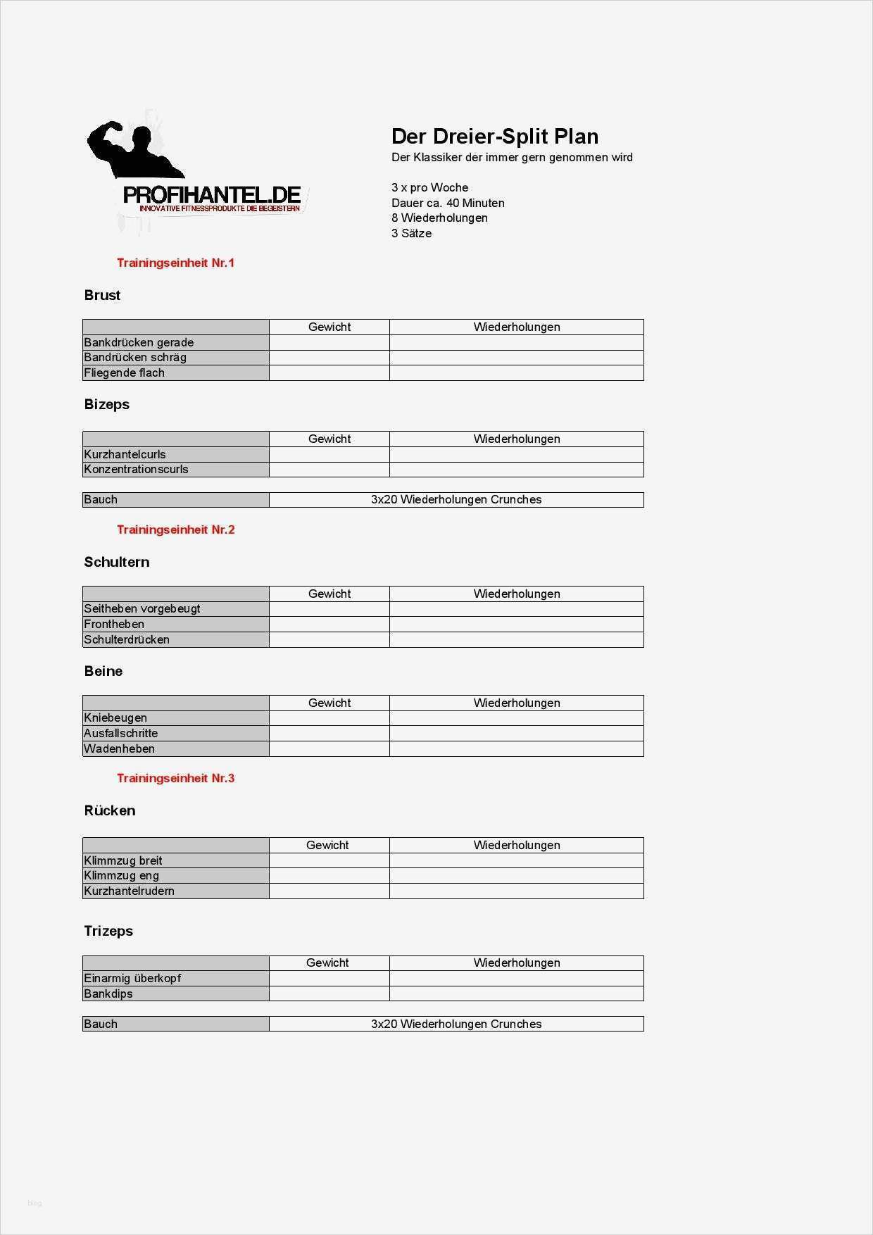Trainingsplan Muskelaufbau Vorlage Beste 3er Split Trainingsplan Für Anfänger Und