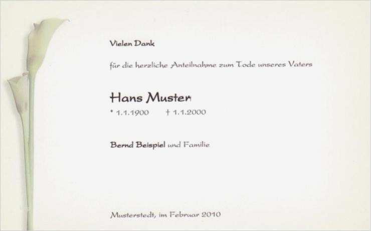 Trauerkarten Vorlagen Kostenlos Elegant Danksagung Trauer Blume Calla Stehend