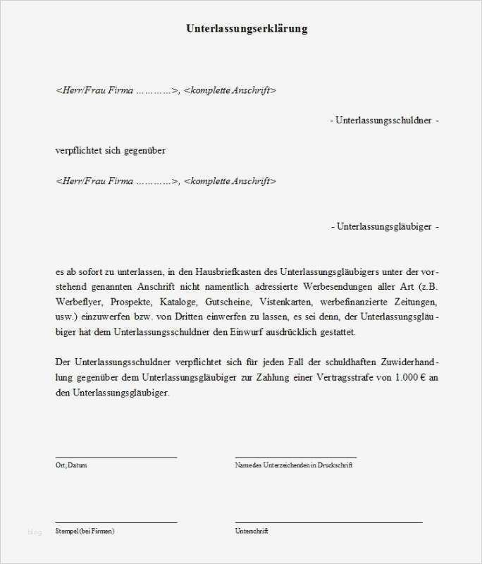 Unterlassungserklärung Vorlage Pdf Hübsch Unterlassungserklärung Muster Download