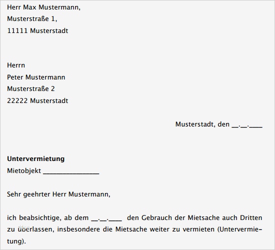 Untermieterlaubnis Vorlage Kostenlos Süß Musterschreiben Zum Download Bitte Um Erlaubnis Zur