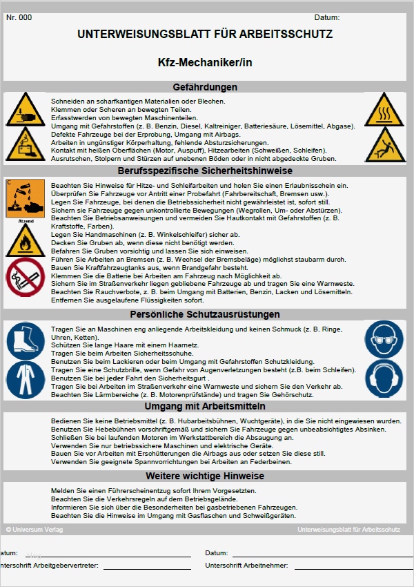 Unterweisung Brandschutz Im Betrieb Vorlage Großartig Unterweisung Kfz Mechaniker In sofort Download