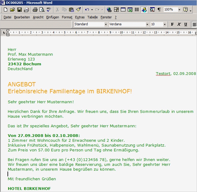 Unverbindliches Angebot Vorlage Luxus Gästekartei