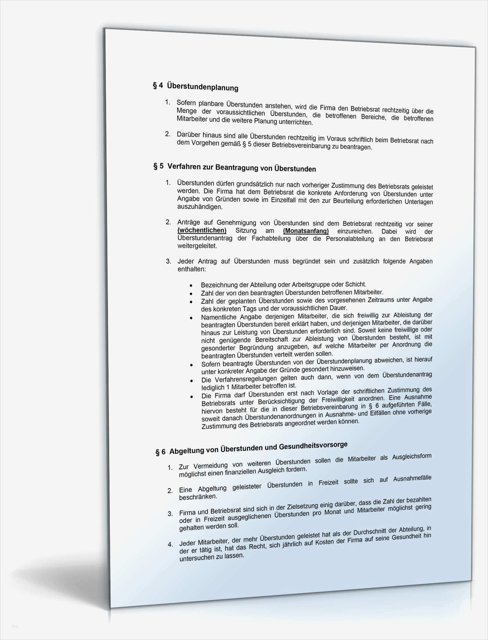 Vereinbarung überstunden Vorlage Bewundernswert Betriebsvereinbarung Abgeltung Überstunden Muster