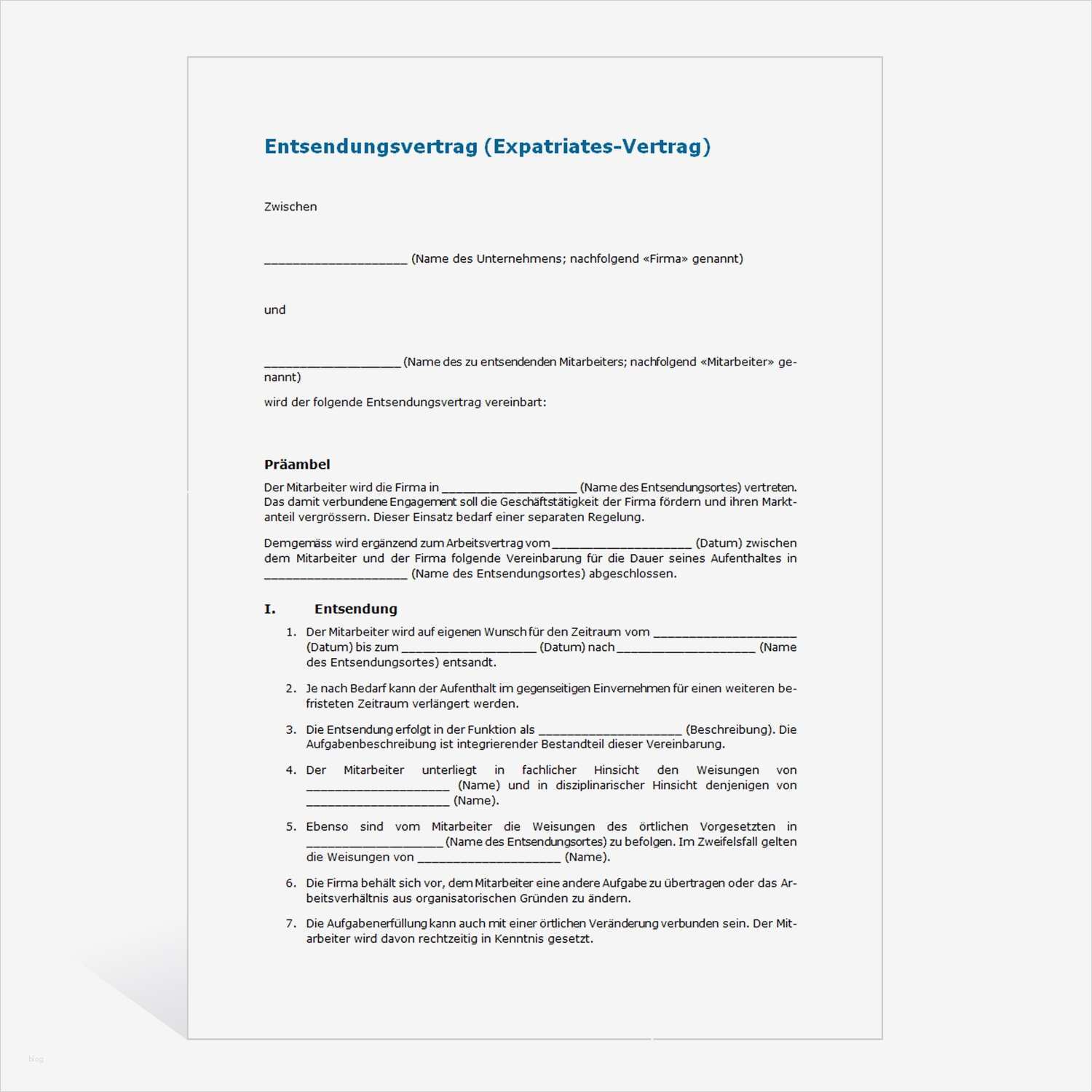 Vereinbarung überstunden Vorlage Einzigartig Muster Entsendungsvertrag