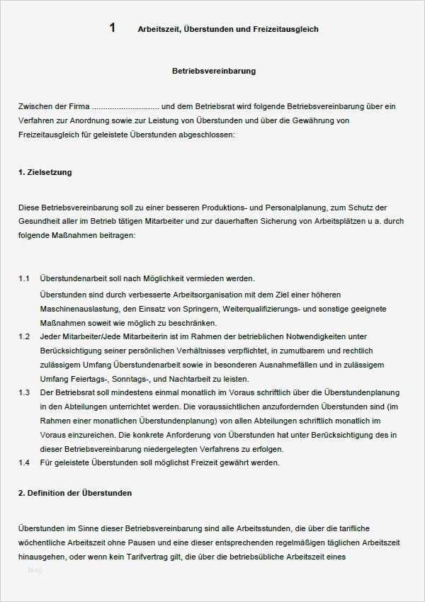 45 Neu Vereinbarung überstunden Vorlage Modelle 2 Betriebsvereinbarung Überstunden Vorlage zum Download