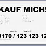 Verkaufsschild Pkw Vorlage Luxus Gratis Kfz Preisschild Fürs Auto Word Datei
