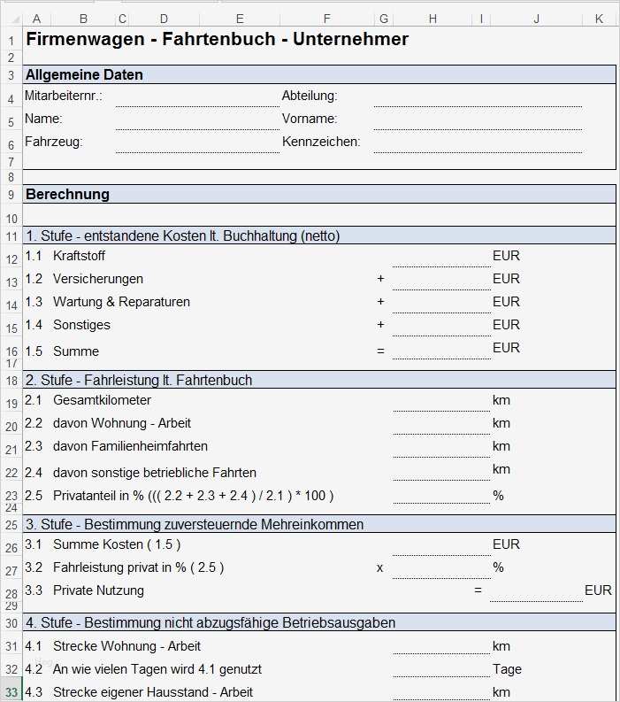 Vermieter Excel Vorlagen Beste Vorlage formulare Zur Pkw Nutzung Und Fahrtenbuch