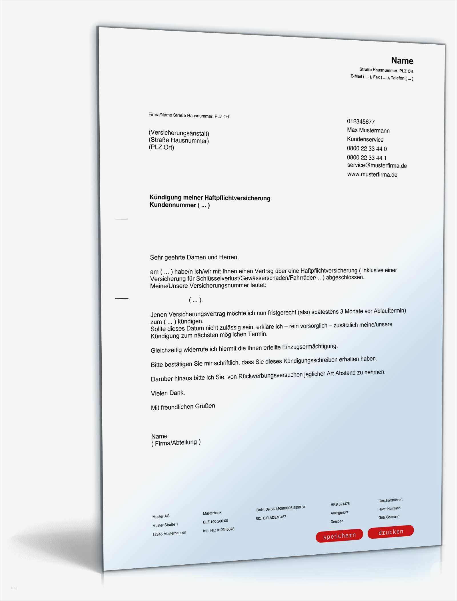 Versicherung Kündigen Vorlage Pdf Neu Kündigung Haftpflichtversicherung