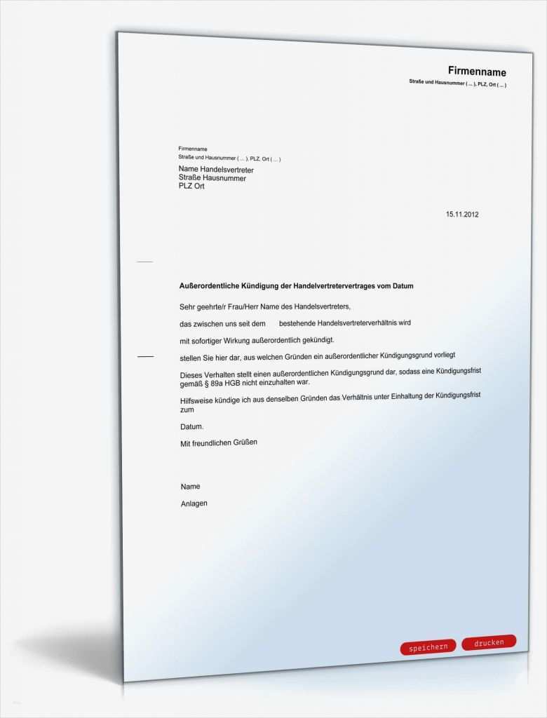 Versicherung Kündigen Wegen Beitragserhöhung Vorlage Fabelhaft Fristlose Kündigung Handelsvertreter