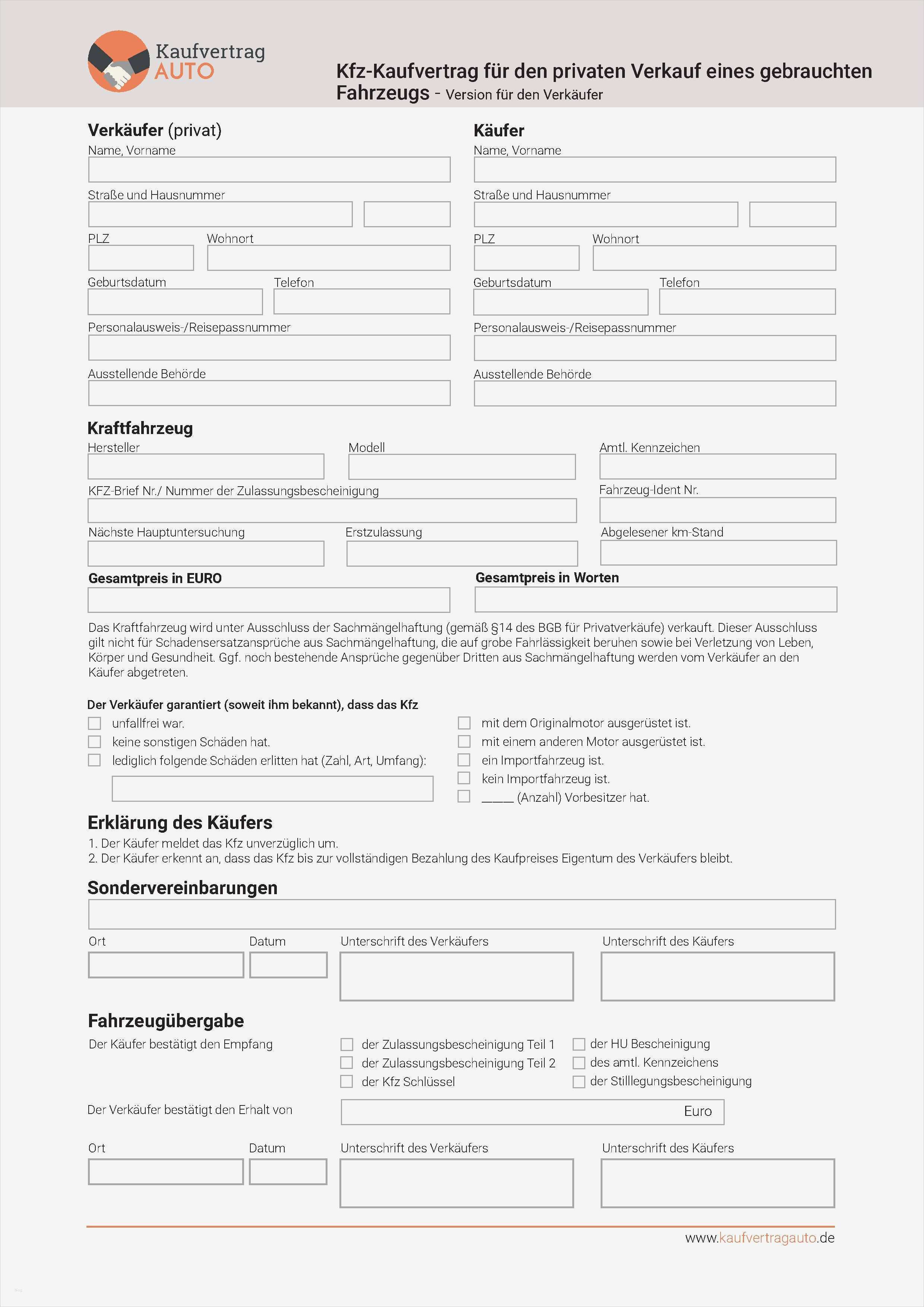 Vertrag Autoverkauf Privat Vorlage Inspiration Kaufvertrag Downloaden