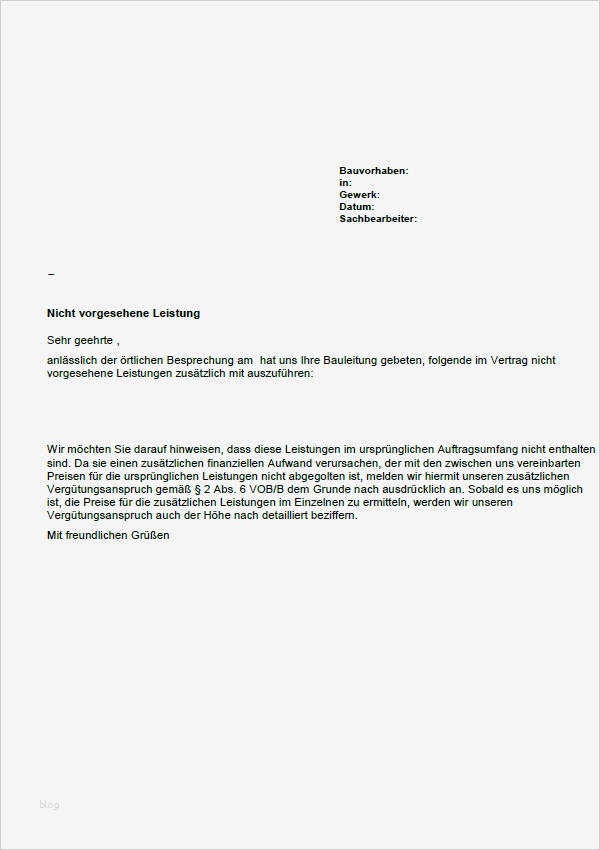 Vertrag Bauleitung Vorlage Erstaunlich Vergütungsanspruch Wegen Nicht Vorgesehener Leistungen