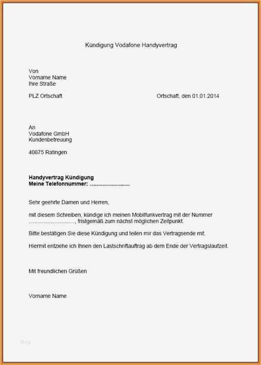Vodafone Kündigungsschreiben Vorlage Fabelhaft 10 Muster Kündigungsschreiben