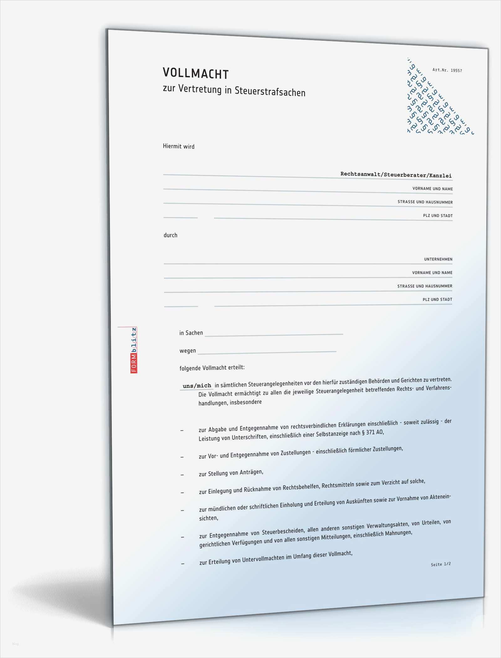 Vollmacht Hausverwaltung Vorlage Beste Vollmacht Steuersachen