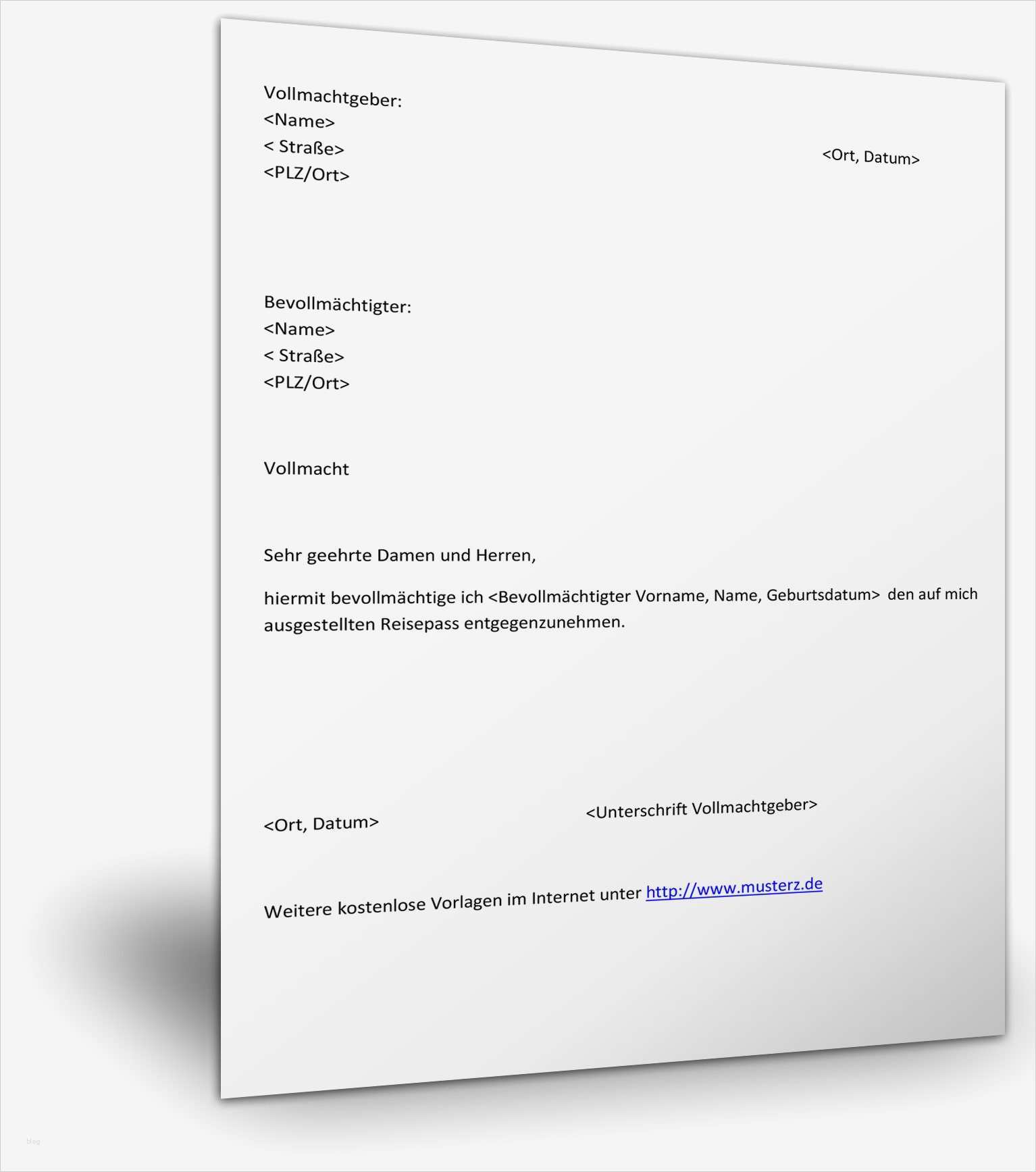 Vollmacht Kfz Ausland Vorlage Erstaunlich Vollmacht Zur Abholung Eines Reisepasses
