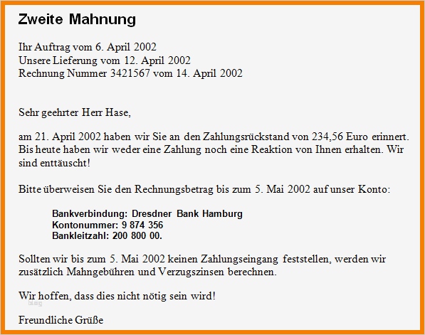 Vorlage 1 Mahnung Cool 7 2hnung Muster
