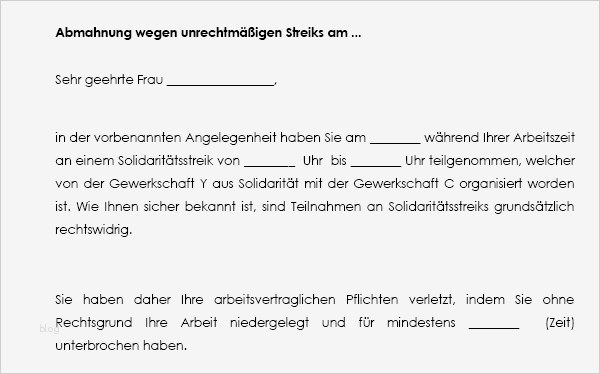 Vorlage Abmahnung Arbeitsverweigerung Bewundernswert Muster Abmahnung Gewerkschaftliche Werbung Zum Download