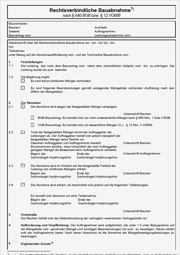 Vorlage Abnahmeprotokoll Bauleistung Erstaunlich Rechtsverbindliches Bauabnahmeprotokoll Zum Download