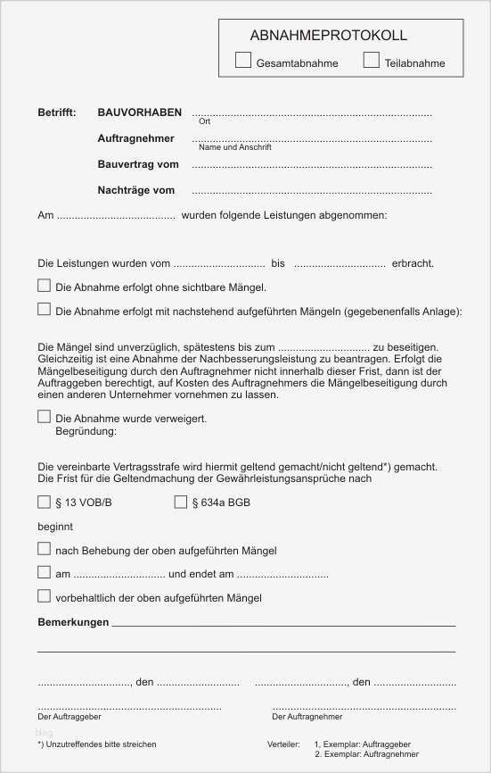 Vorlage Abnahmeprotokoll Bauleistung Fabelhaft Abnahmeprotokoll Baupreis Informationen normen Und