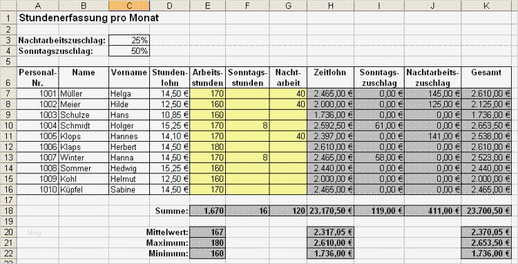 Vorlage Abrechnung Minijob Erstaunlich Einfache Berechnungen In Excel