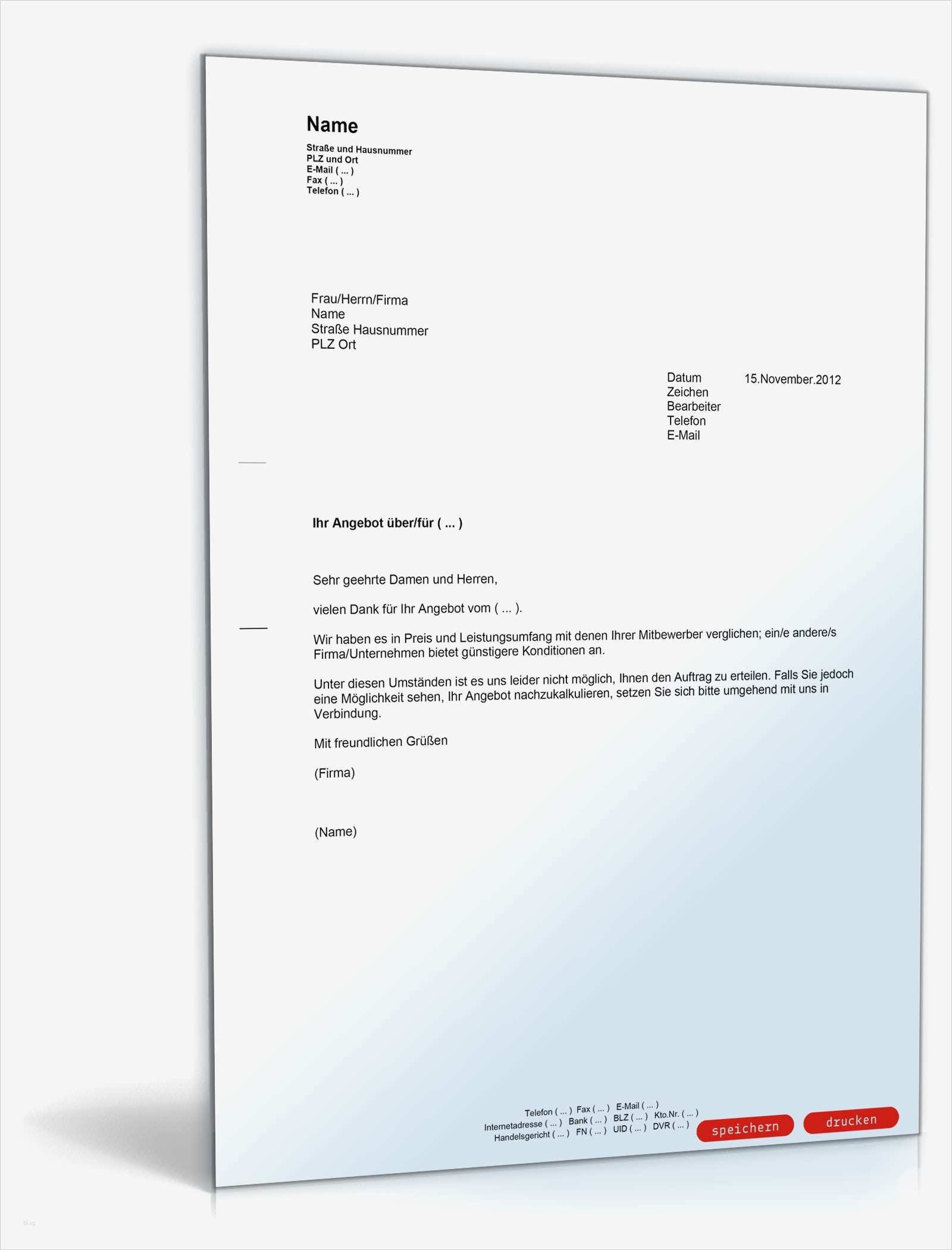 Vorlage Absage Angebot Großartig Absage Angebot Wegen Günstigeren Mitbewerbers Muster