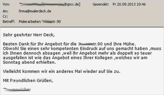 Vorlage Absage Angebot Gut Angebotsabsage Archives Malerdeck