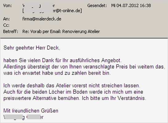 Vorlage Absage Angebot Luxus Angebotsabsage Archives Malerdeck