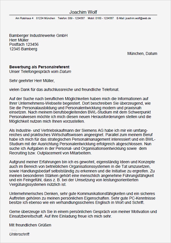 Vorlage Allgemeine Bewerbung Inspiration Bewerbung Personalsachbearbeiter
