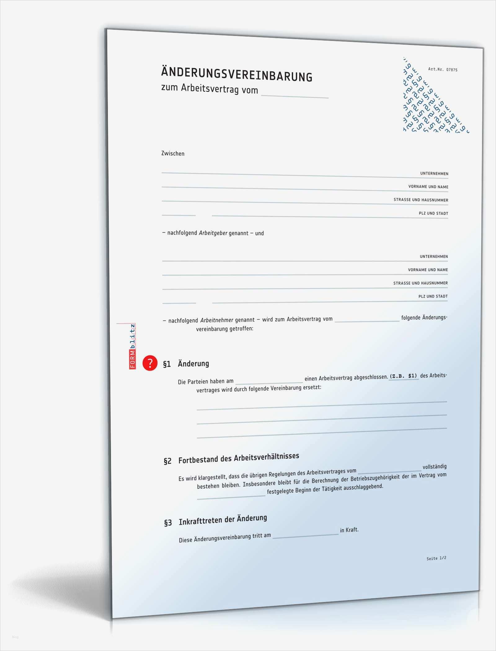 Vorlage änderung Arbeitsvertrag Inspiration Änderungsvereinbarung Arbeitsvertrag